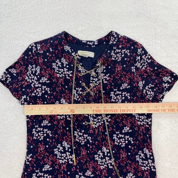 Michael Michael Kors Women's Scattered Blooms Lace Up Chain Mini Dress Size M - Picture 5 of 6